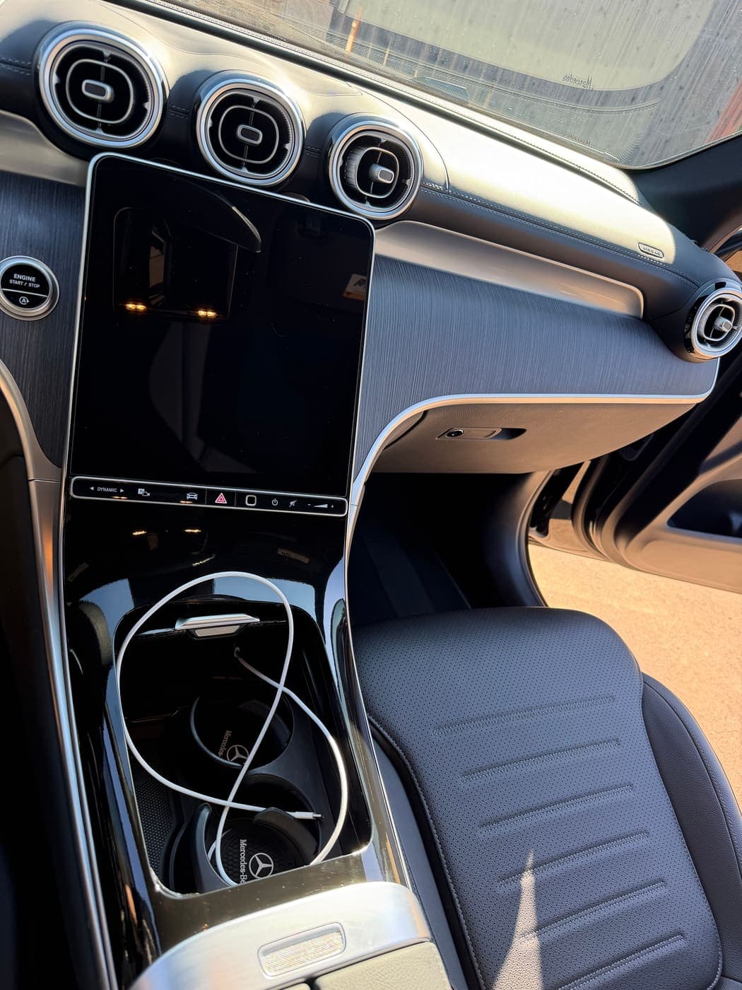 Wiped-down Mercedes-Benz center console and touchscreen