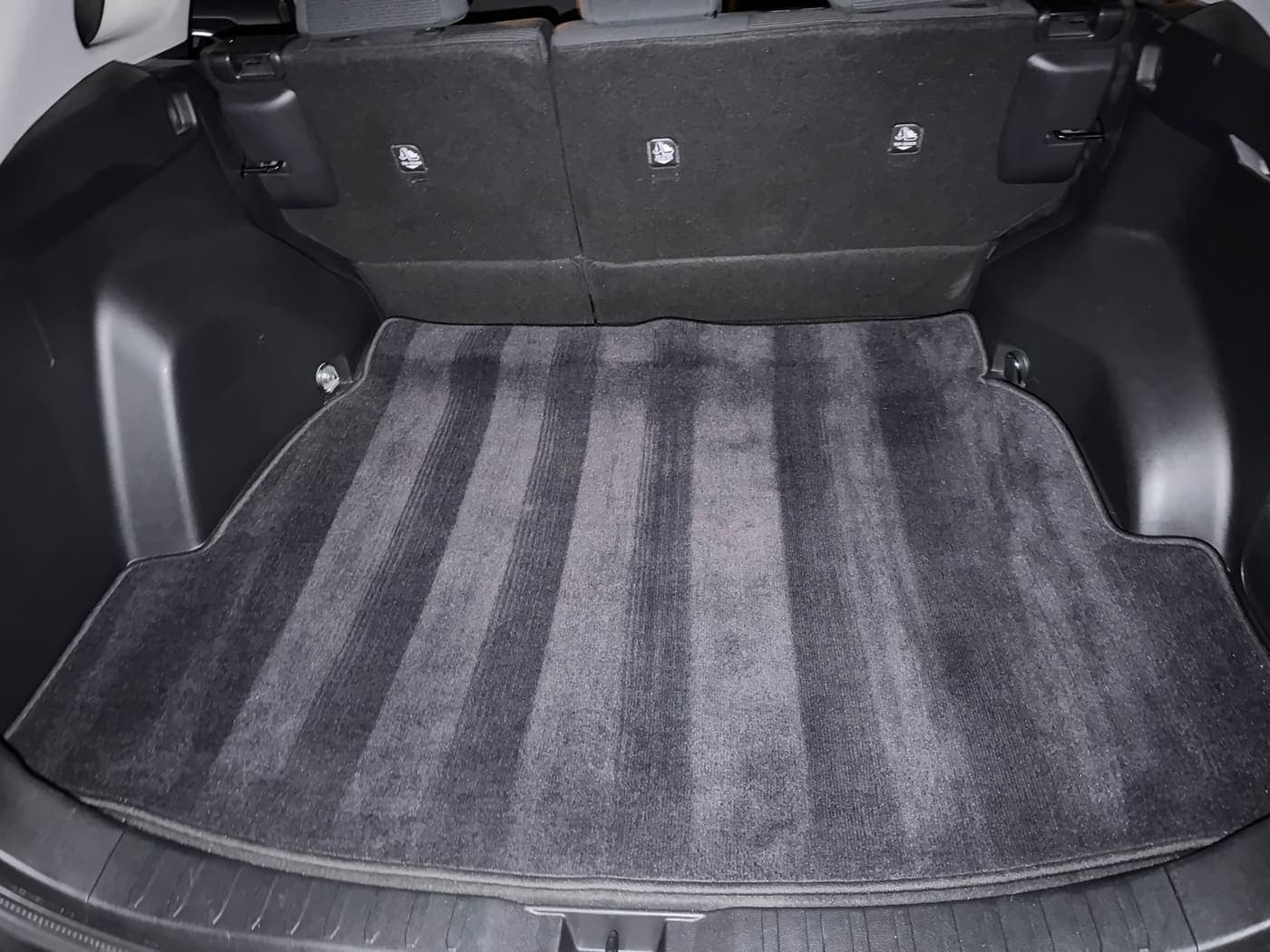 Vacuumed SUV trunk carpet with clean vacuum lines